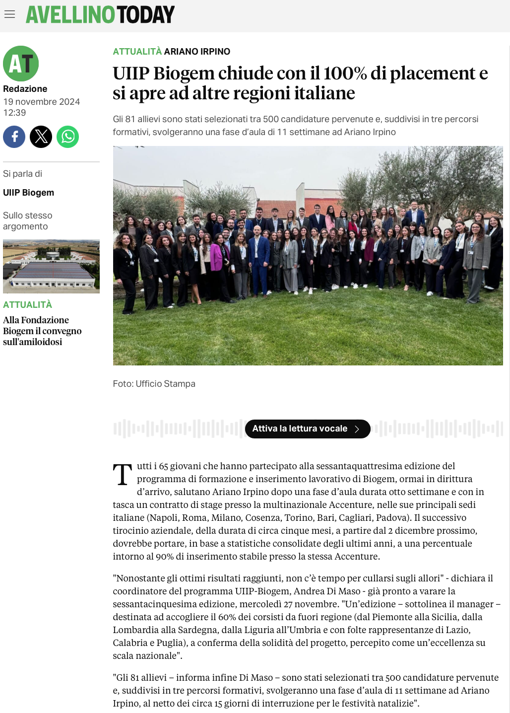 UIIP Biogem chiude con il 100% di placement e si apre ad altre regioni italiane